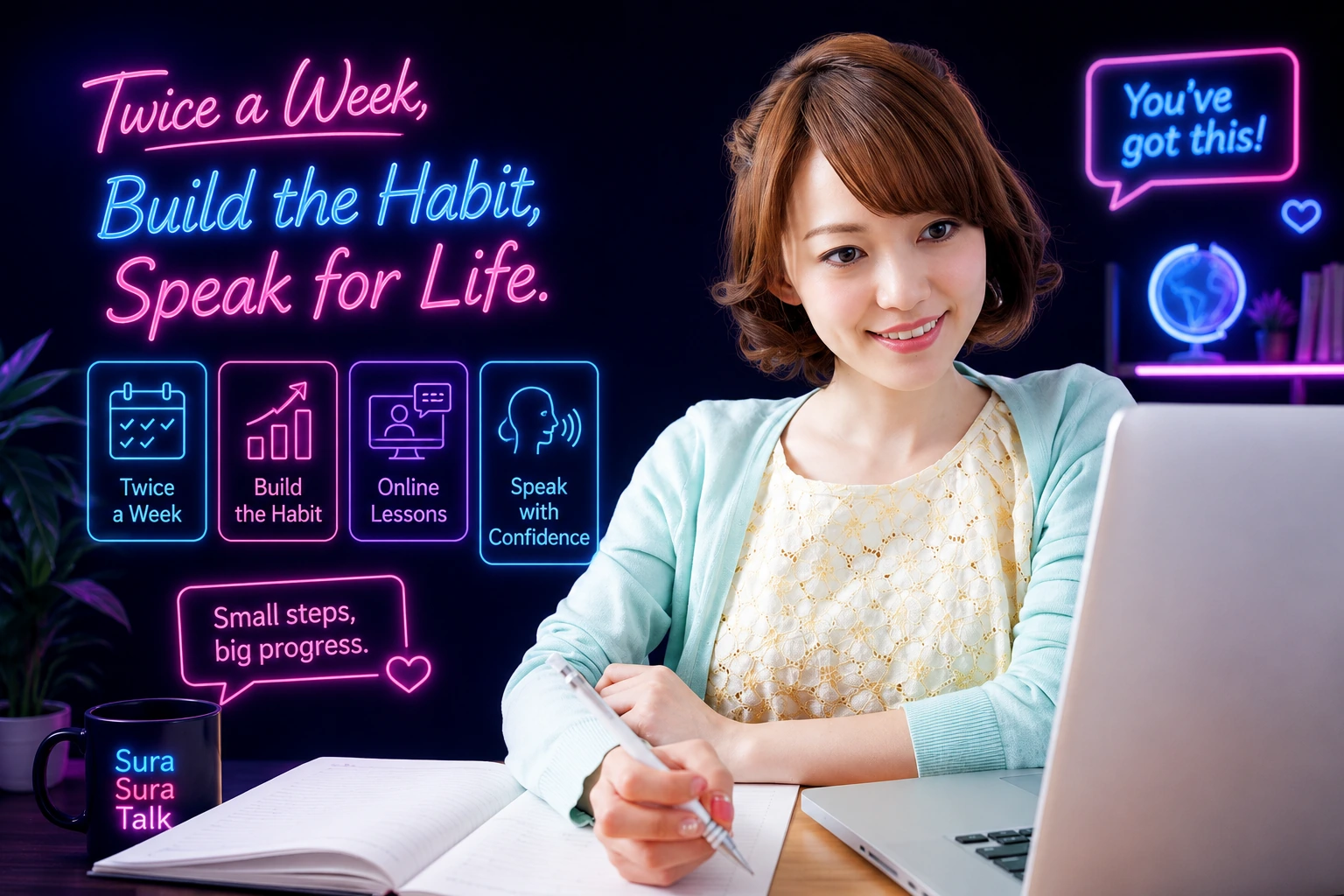 週2回のオンライン英語レッスンで学習習慣を作る学習者