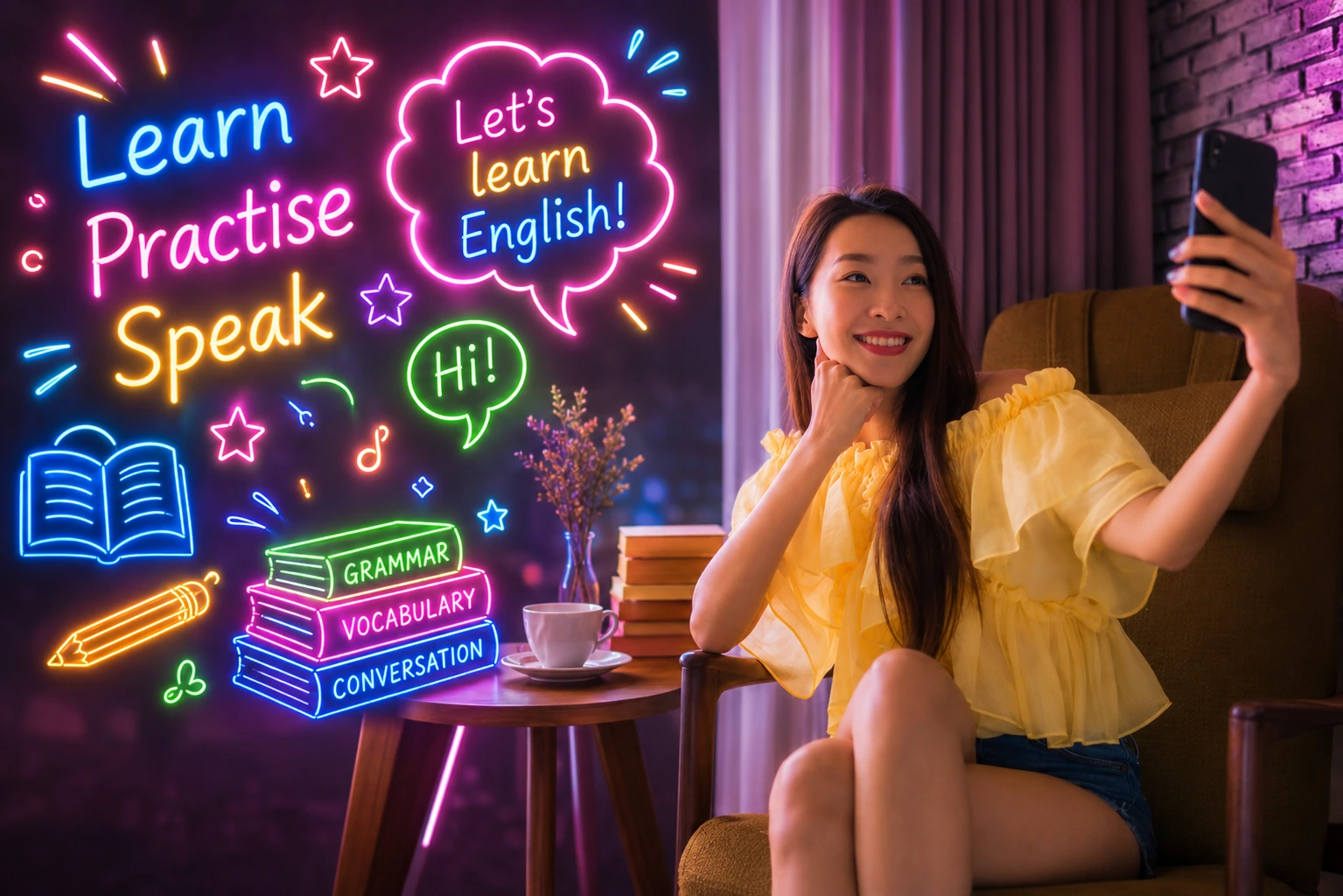 自分の経験を英語で話す練習をする学習者