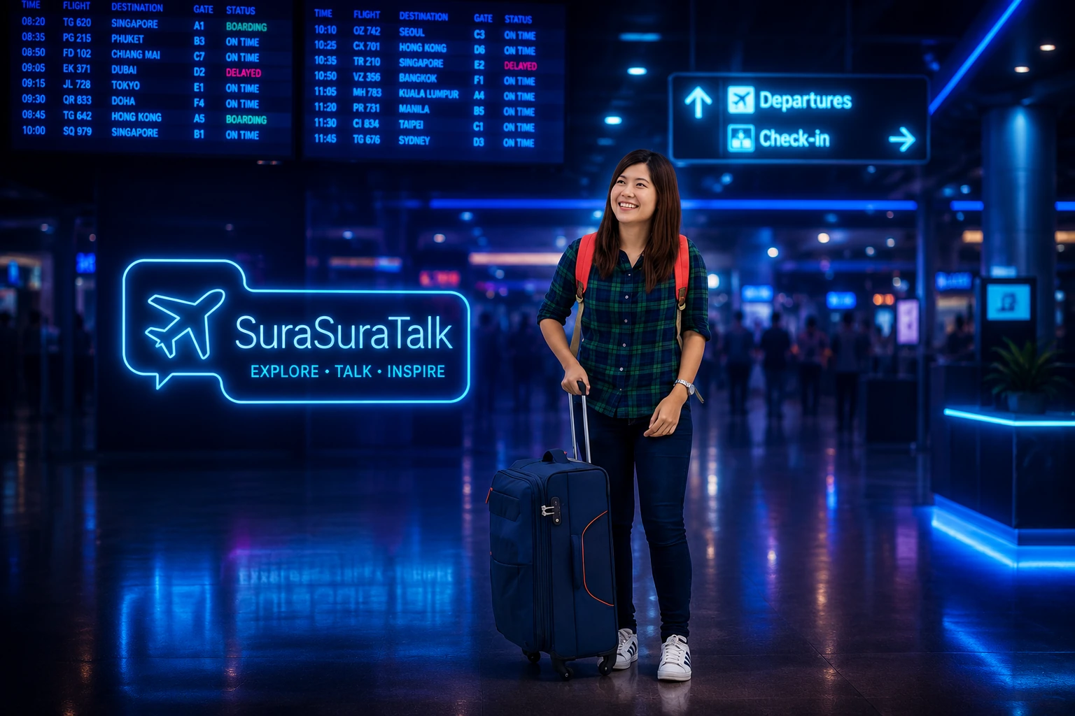 空港で旅行英語を使う準備をしている英語学習者